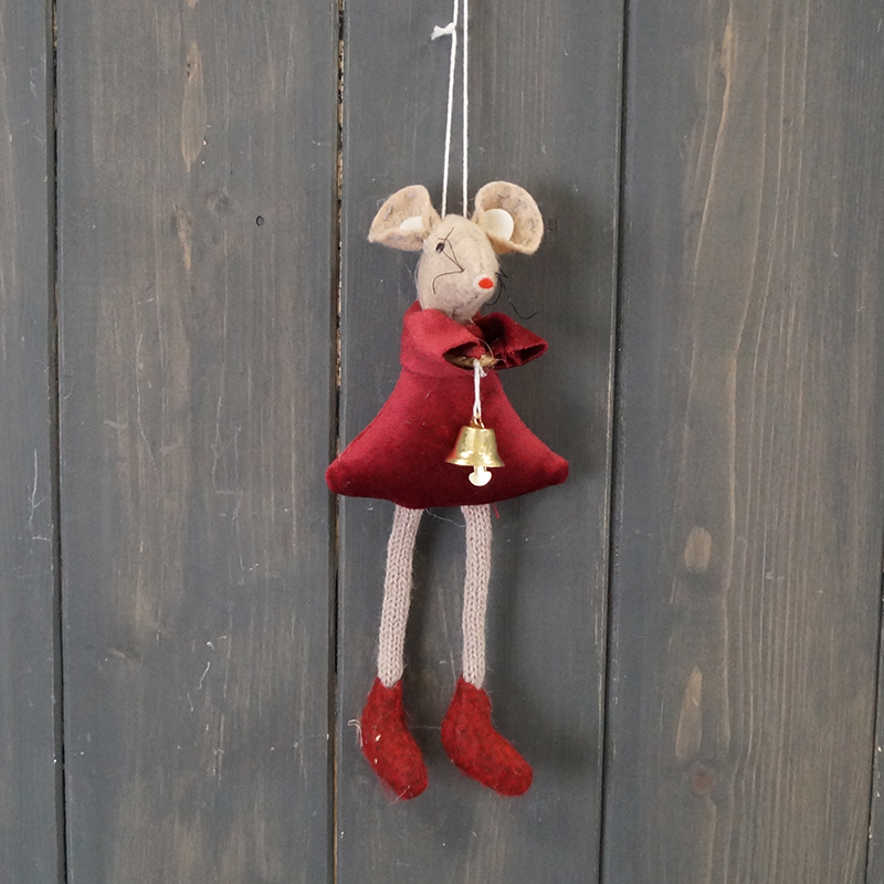 Velvet Red Fabric Hanging Mouse (17cm) detail page